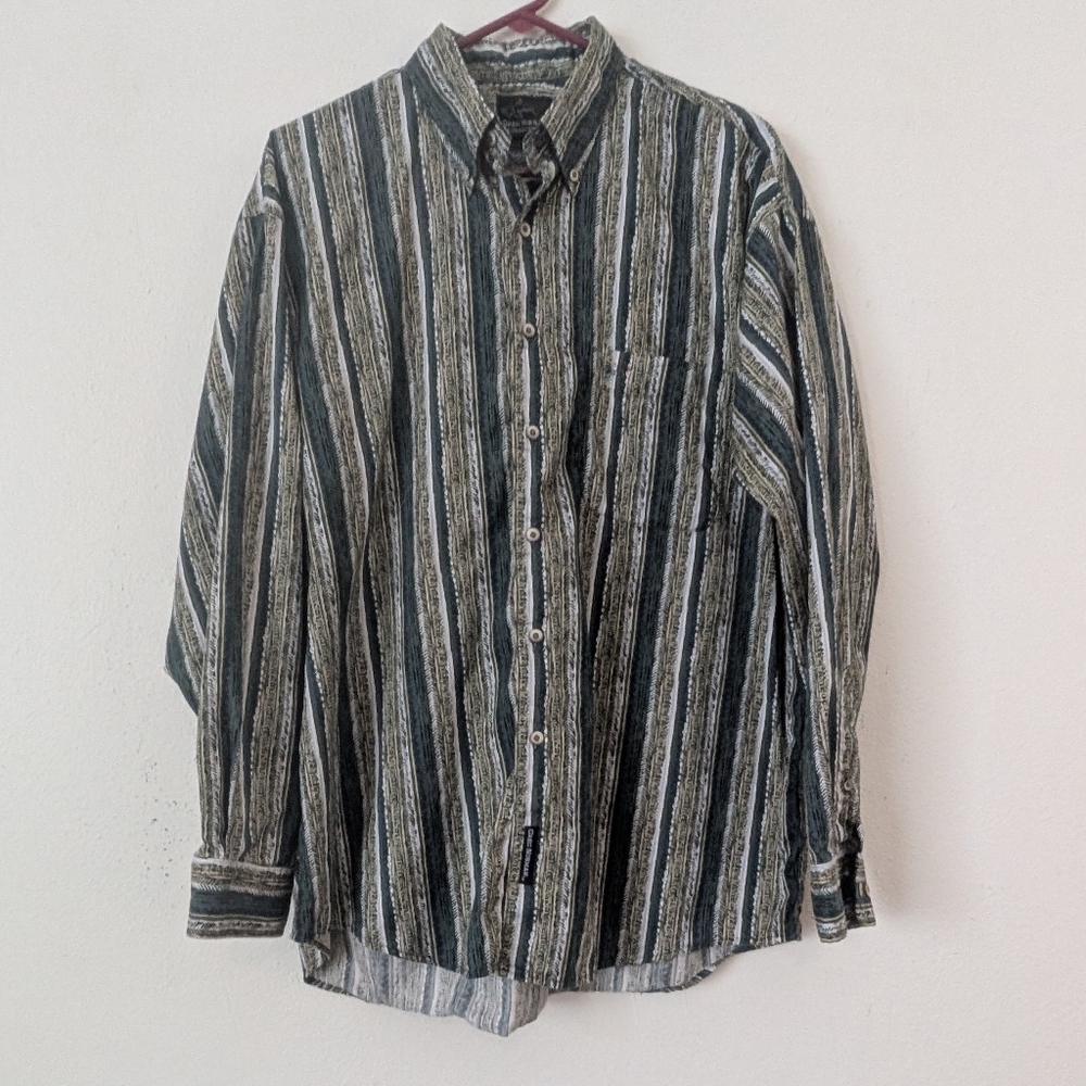 Vintage 90s Greg Norman Funky Stripe Button Down Shirt, Size Large